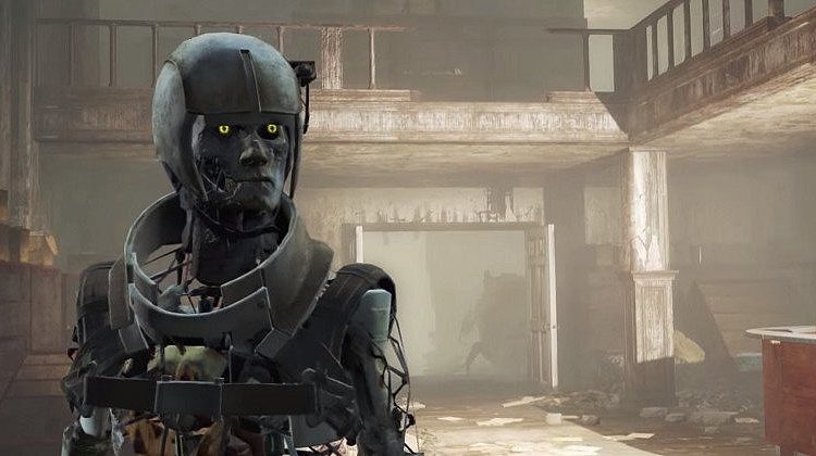 Fallout 4 жуткие андроиды и собачка